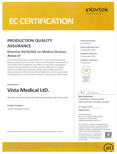 Vista Medical EC Certificate